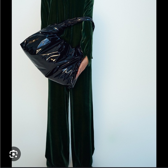 Zara Velvet Silk Green High Waist Trouser Pants S - Picture 2 of 15